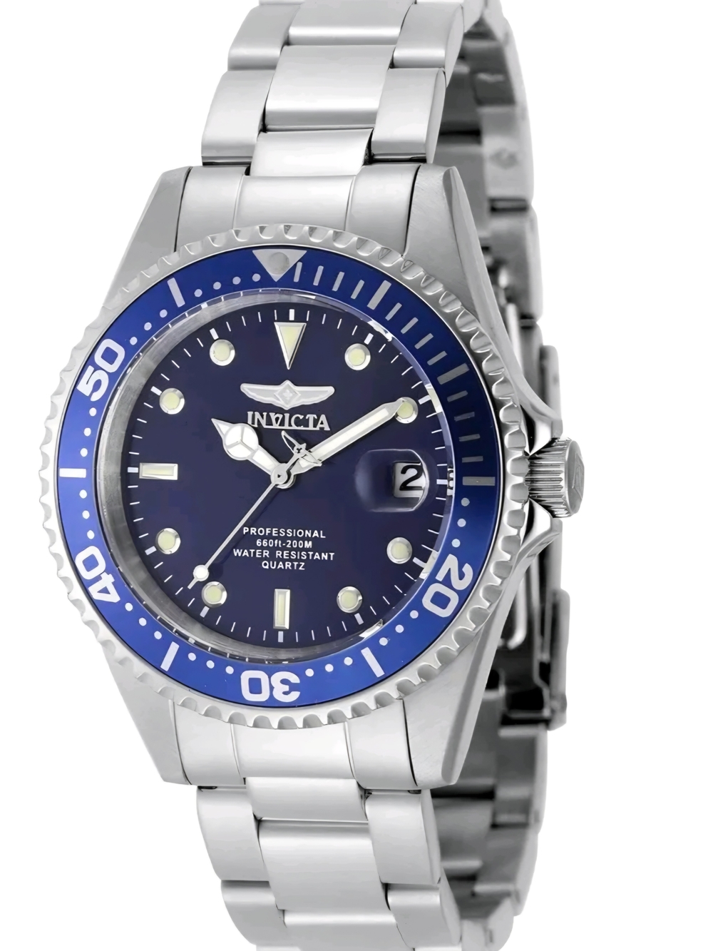 Invicta Pro Diver 48724 Blue Dial Silver Quartz Watch 37.5mm NIB W/3YR WARRANTY